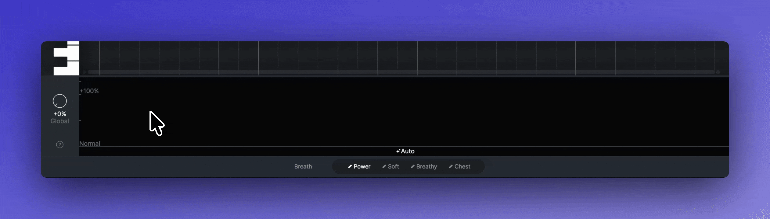 Drawing a curve for a Vocal Control parameter in ACE Studio by clicking and dragging.