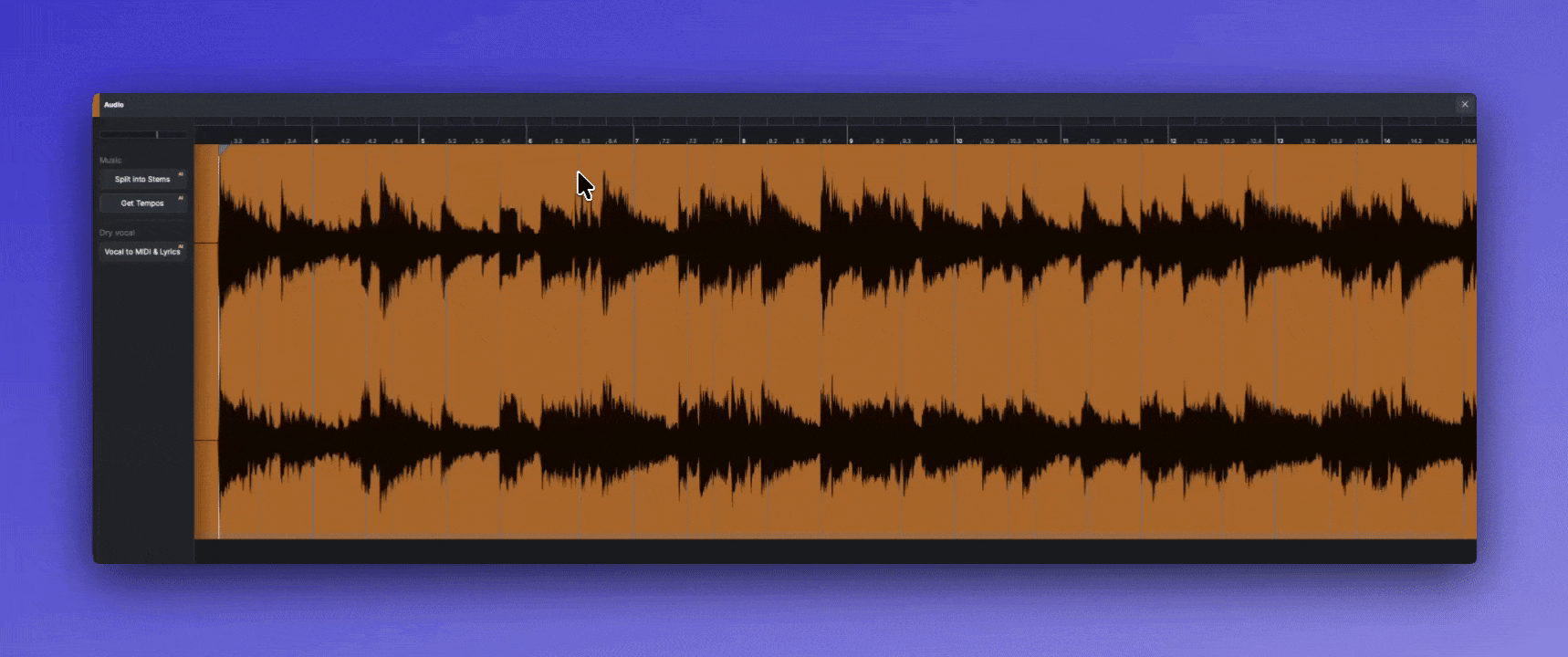 Zoom and move view in ACE Studio's audio viewer.