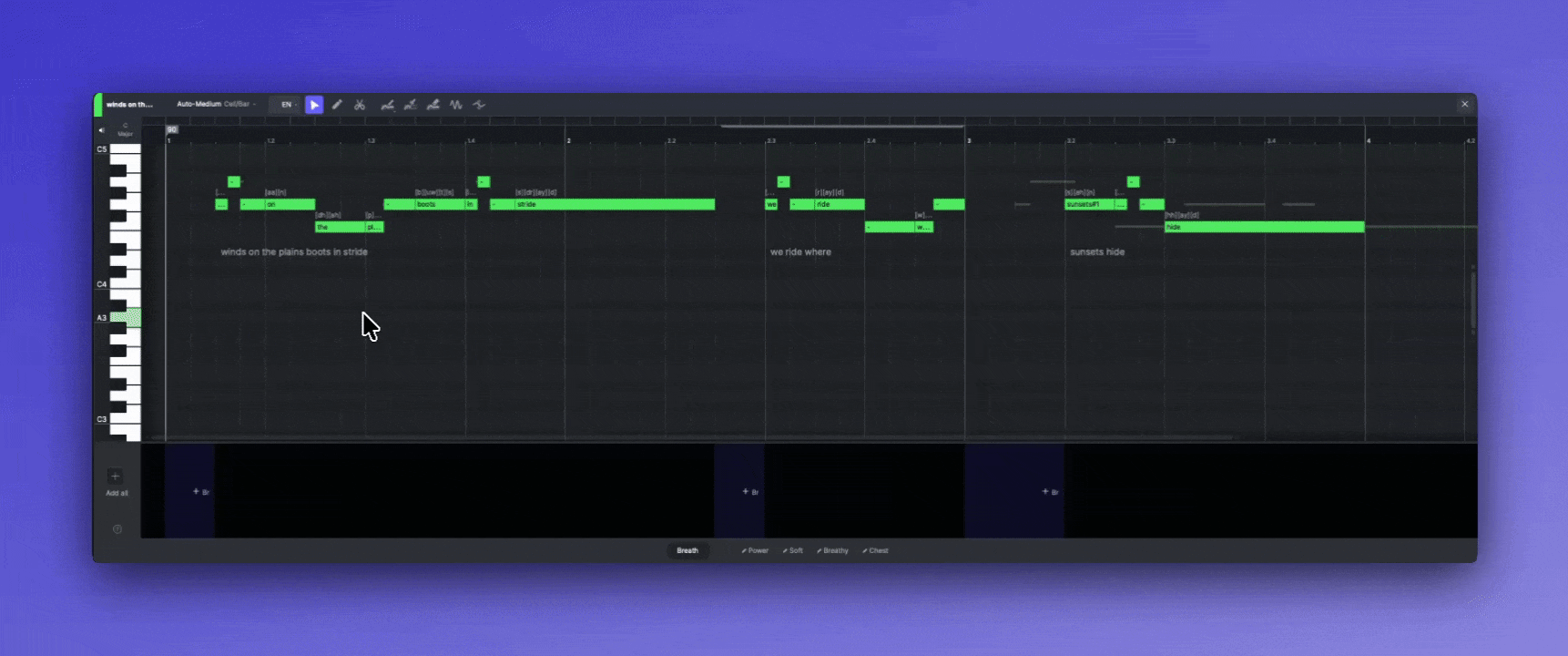 Add breath and adjusting the duration of a breath in ACE Studio.