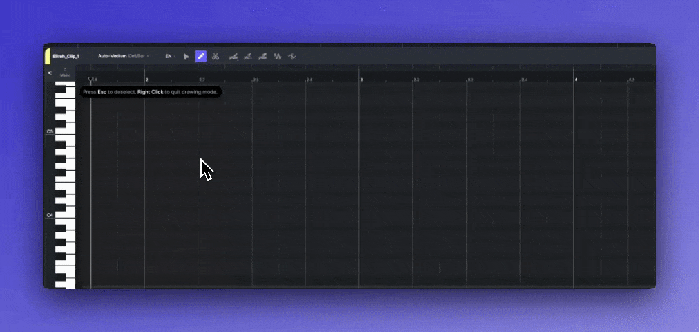 Drawing a series of notes with the Note Brush tool in ACE Studio's piano roll.