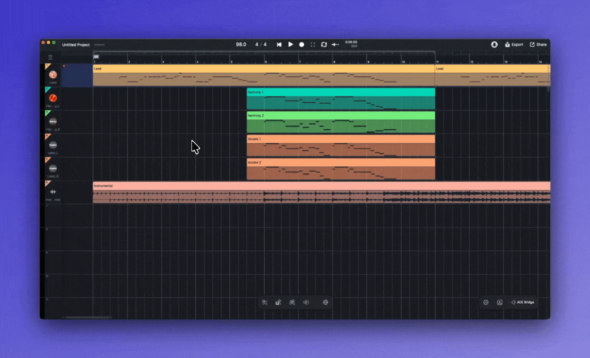 Open Mixer panel in ACE Studio.
