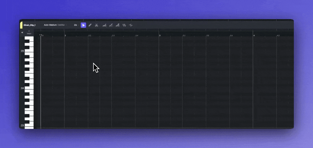 Using the Note Mover tool in ACE Studio to create and move MIDI notes in the piano roll.